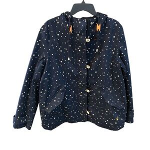 Joules sz 12 Stargaze Right as Rain Waterproof Rain Hooded Jacket Coat Navy Blue